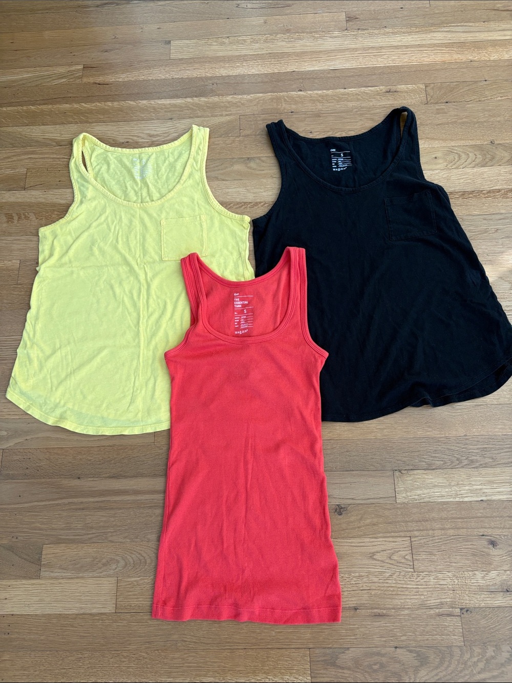 GAP Women's Tank Top Trio in Black, Yellow, Orange Size S